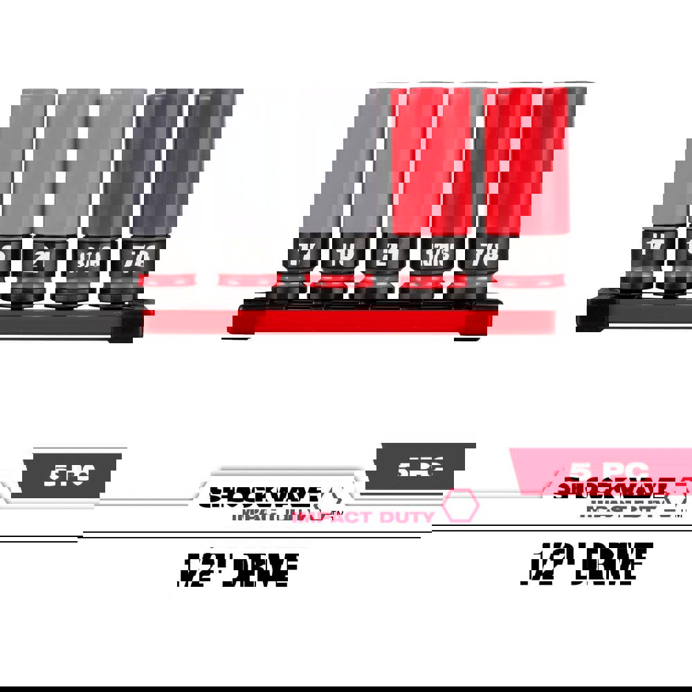 Socket Sets; Set Type: Socket Set ; Measurement Type: Inch/Metric ; Drive Size: 1/2 in ; Minimum Size (Inch): 13/16 ; Maximum Socket Depth (Decimal Inch): 0.8750 ; Maximum Size (Inch): 7/8